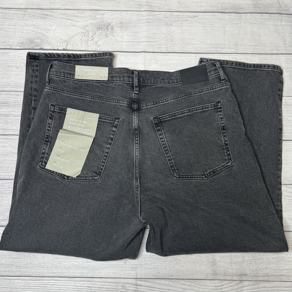 Everlane The Way High Jean Light Black‎ Denim Size 33 Crop Stretch Straight NWT